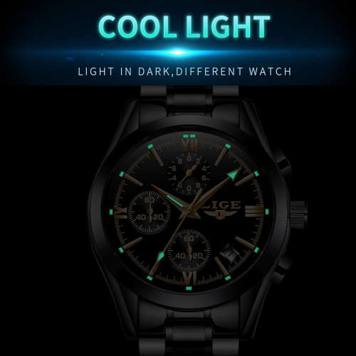 ** CLASSIC -  Relogio Masculion LIGE 9839 Top Luxury All Steel *6 Hands* Chronograph Watch Men