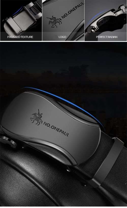 *Men * Designer Black Buckle Black Leather Automatic Waist Belt+ Ladies Leather Belt(Gift )