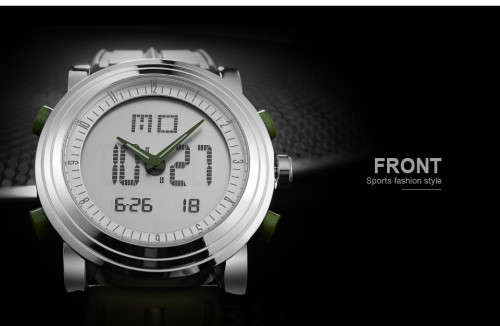 FREE SHIPPING**NEW SINOBI DUAL TIME CHRONOGRAPH MENS SILICONE STRAP WATCH* GREEN*