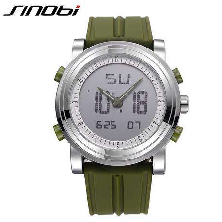 FREE SHIPPING**NEW SINOBI DUAL TIME CHRONOGRAPH MENS SILICONE STRAP WATCH* GREEN*