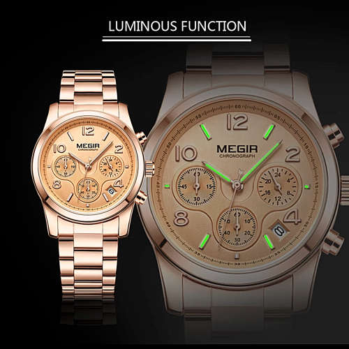 Megir 2057L SILVER -Quality Ladies Solid Built Sturdy Chronograph Watch *6 Hands *