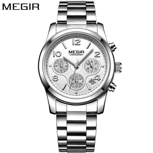 Megir 2057L SILVER -Quality Ladies Solid Built Sturdy Chronograph Watch *6 Hands *