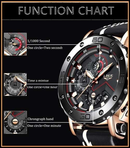 ** $89**  Relogio Masculion* DEEP DISH* LIGE 9899 Top Luxury *6 Hands* Chronograph Watch Men*