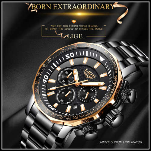 ** BIG,HEAVY-  ALL STEEL,* DEEP DISH* LIGE *FLAGSHIP 9871 *6 Hands* Chronograph Watch * FULL HOUSE !