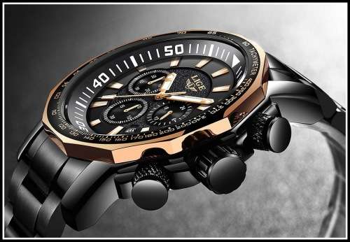 ** BIG,HEAVY-  ALL STEEL,* DEEP DISH* LIGE *FLAGSHIP 9871 *6 Hands* Chronograph Watch * FULL HOUSE !