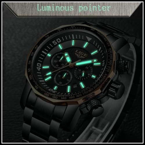 ** BIG,HEAVY-  ALL STEEL,* DEEP DISH* LIGE *FLAGSHIP 9871 *6 Hands* Chronograph Watch * FULL HOUSE !