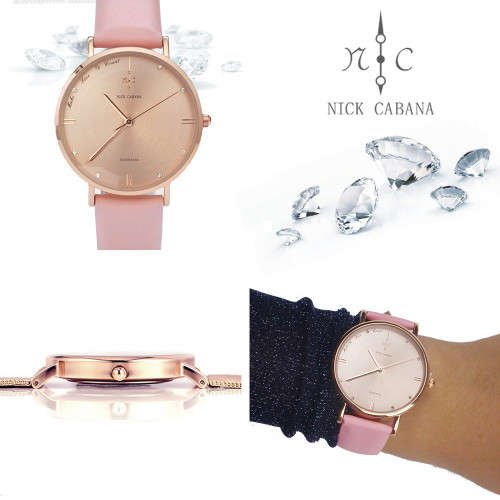 -$59-** BEAUTIFUL UNIQUE* Elixer Rose** Big RoseGold Dial Pink Leather Belt.