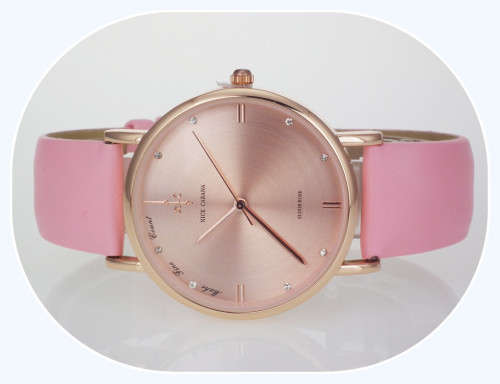 -$59-** BEAUTIFUL UNIQUE* Elixer Rose** Big RoseGold Dial Pink Leather Belt.