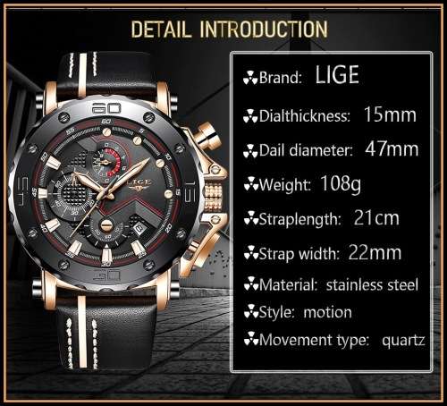 ** $89**  Relogio Masculion* DEEP DISH* LIGE 9899 Top Luxury *6 Hands* Chronograph Watch Men*