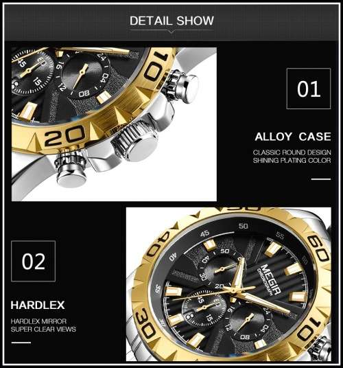 *** Megir (2087)  Brand** Top Watch* New Style  Big Luxury Men Quartz Watch CHRONOGRAPH * 6 HANDS *