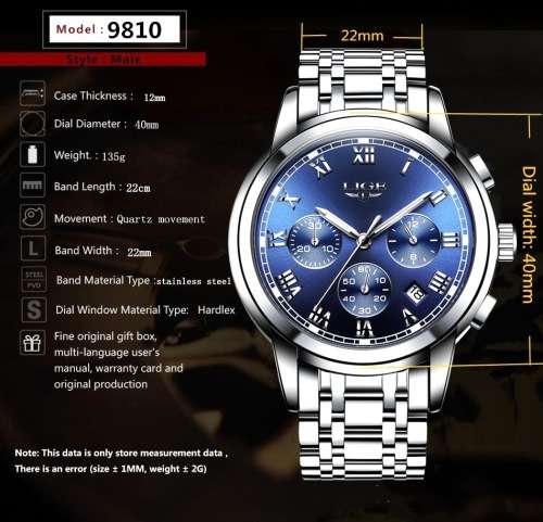 *CLASSIC- Relogio Masculion LIGE 9810* Top Luxury*FULL Steel*6 Hands* Chronograph Watch*FULL HOUSE!
