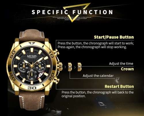 *** Megir Brand**( 2094) Top Watch* New Generation Luxury Men * Wristwatch CHRONOGRAPH * 6 HANDS *
