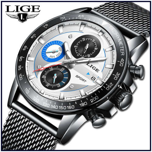 ** -SPORT*  Relogio Masculion LIGE 9931-*Top Luxury  Steel *6 Hands* Chronograph Watch Men