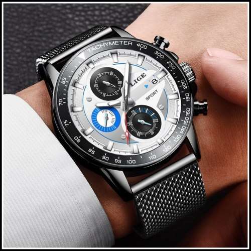 ** -SPORT*  Relogio Masculion LIGE 9931-*Top Luxury  Steel *6 Hands* Chronograph Watch Men