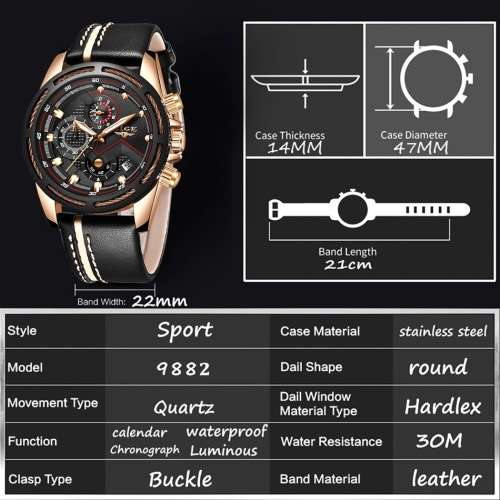 **   Relogio Masculion LIGE 9882 Top Luxury *6 Hands* Chronograph Watch Men*