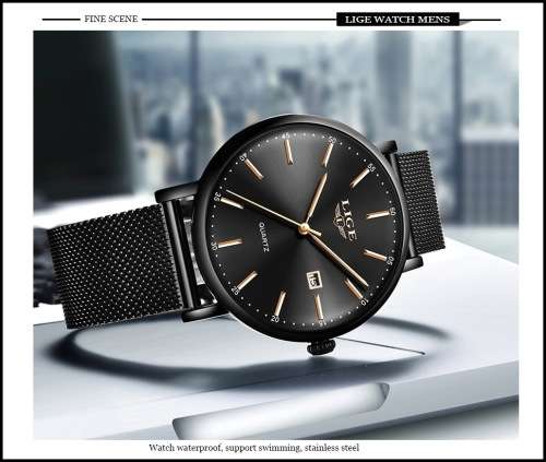 ** CLASSIC ~ Modern Trendy * BIG DIAL* LIGE 9912- Top Luxury All Steel *BOX,BOOK & PAPERS!