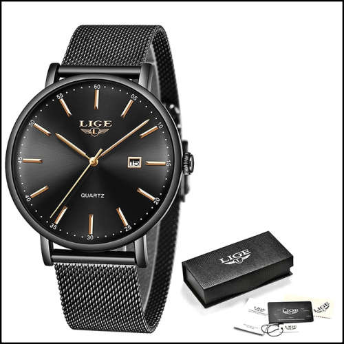** CLASSIC ~ Modern Trendy * BIG DIAL* LIGE 9912- Top Luxury All Steel *BOX,BOOK & PAPERS!
