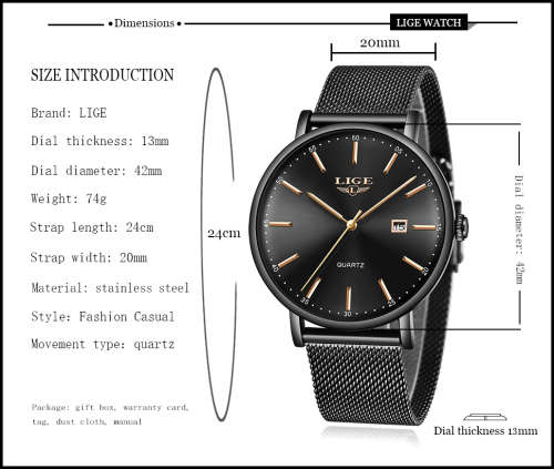 ** CLASSIC ~ Modern Trendy * BIG DIAL* LIGE 9912- Top Luxury All Steel *BOX,BOOK & PAPERS!