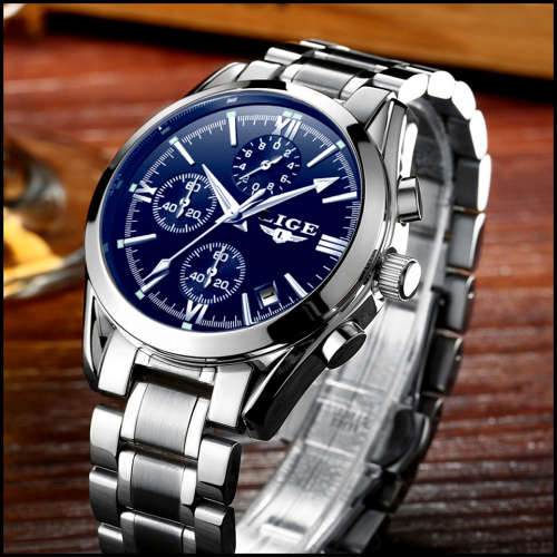 ** CLASSIC -  Relogio Masculion LIGE 9839 Top Luxury Full Steel *6 Hands* Chronograph Watch Men