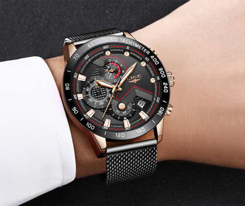 FREE SHIPPING**-SPORT* TOP BRAND  LIGE 9929-* Luxury FULL Steel *6 Hands* Chronograph Watch Men