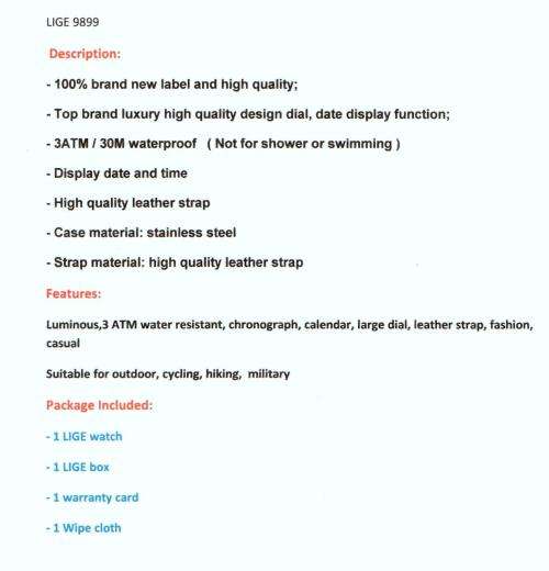 ** $89**  Relogio Masculion* DEEP DISH* LIGE 9899 Top Luxury *6 Hands* Chronograph Watch Men*