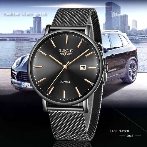 ** CLASSIC ~ Modern Trendy * BIG DIAL* LIGE 9912- Top Luxury All Steel *BOX,BOOK & PAPERS!