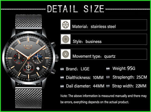 ** CLASSIC -  Relogio Masculion LIGE 9877-*Top Luxury All Steel *6 Hands* Chronograph Watch Men