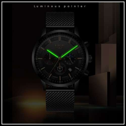 ** CLASSIC -  Relogio Masculion LIGE 9877-*Top Luxury All Steel *6 Hands* Chronograph Watch Men