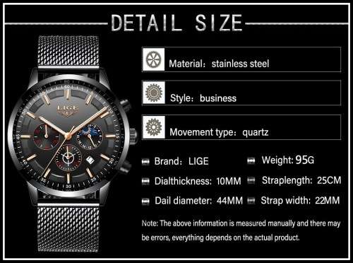 ** CLASSIC -  Relogio Masculion LIGE 9877-*Top Luxury All Steel *6 Hands* Chronograph Watch Men