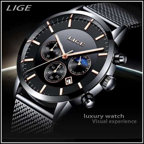 ** CLASSIC -  Relogio Masculion LIGE 9877-*Top Luxury All Steel *6 Hands* Chronograph Watch Men