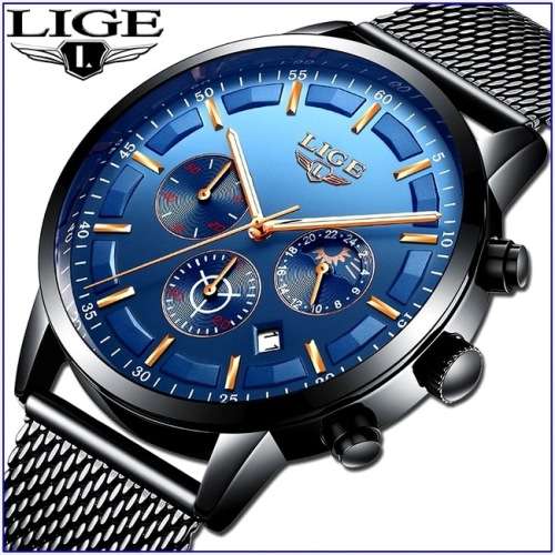 ** CLASSIC -  Relogio Masculion LIGE 9877-*Top Luxury All Steel *6 Hands* Chronograph Watch Men