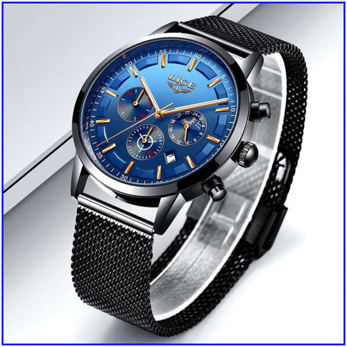 ** CLASSIC -  Relogio Masculion LIGE 9877-*Top Luxury All Steel *6 Hands* Chronograph Watch Men