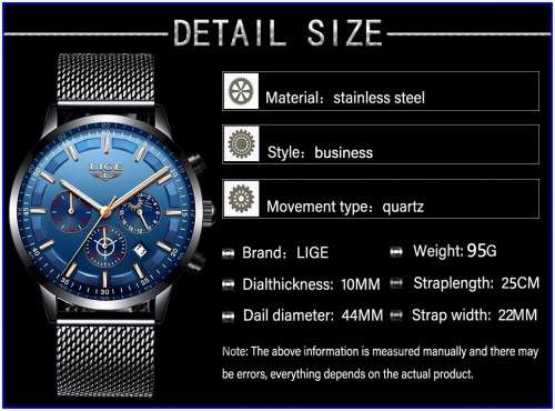 ** CLASSIC -  Relogio Masculion LIGE 9877-*Top Luxury All Steel *6 Hands* Chronograph Watch Men