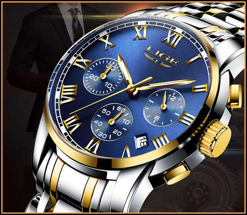** CLASSIC -  Relogio Masculion LIGE 9810* Top Luxury * FULL* Steel *6 Hands* Chronograph Watch Men