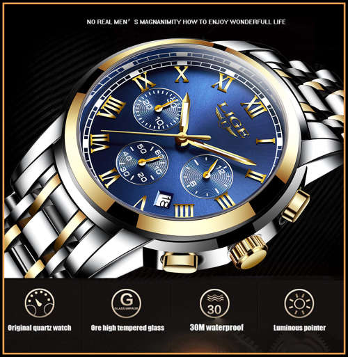 ** CLASSIC -  Relogio Masculion LIGE 9810* Top Luxury * FULL* Steel *6 Hands* Chronograph Watch Men