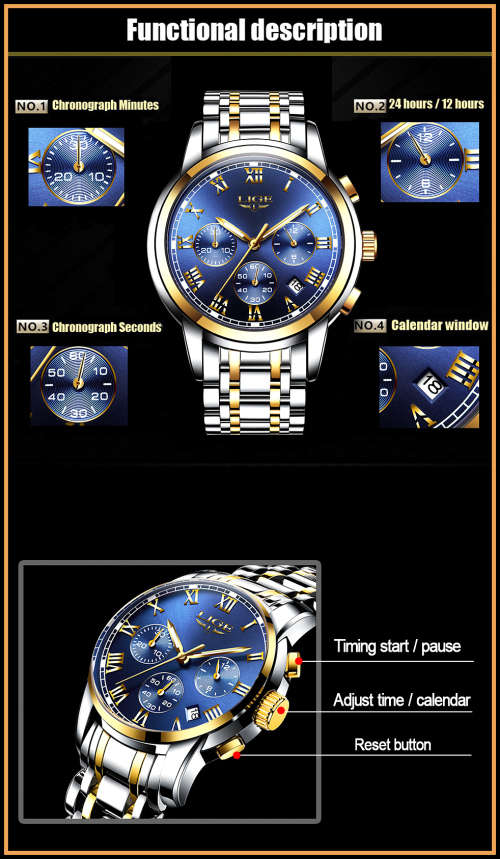 ** CLASSIC -  Relogio Masculion LIGE 9810* Top Luxury * FULL* Steel *6 Hands* Chronograph Watch Men