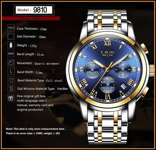 ** CLASSIC -  Relogio Masculion LIGE 9810* Top Luxury * FULL* Steel *6 Hands* Chronograph Watch Men