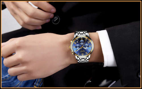 ** CLASSIC -  Relogio Masculion LIGE 9810* Top Luxury * FULL* Steel *6 Hands* Chronograph Watch Men