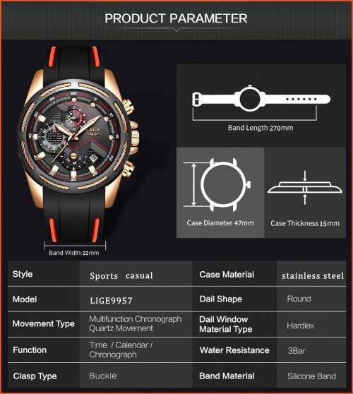 ** -SPORT*  LIGE 9957-* Luxury Visual Impact *6 Hands* Chronograph Watch Men -FREE SHIPPING *