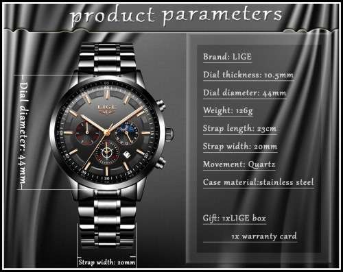 ** CLASSIC -  Relogio Masculion LIGE 9877-*Top Luxury All Steel *6 Hands* Chronograph Watch Men