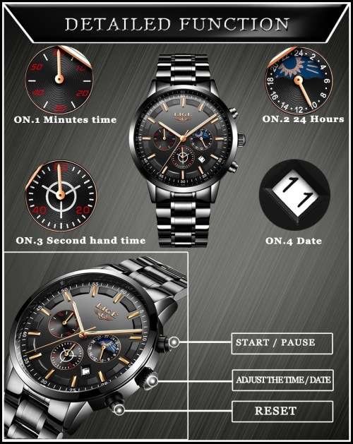 ** CLASSIC -  Relogio Masculion LIGE 9877-*Top Luxury All Steel *6 Hands* Chronograph Watch Men