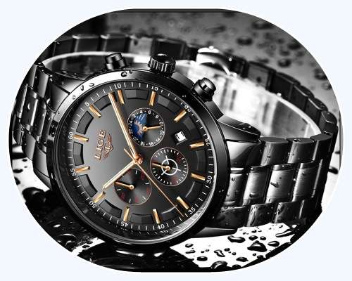 ** CLASSIC -  Relogio Masculion LIGE 9877-*Top Luxury All Steel *6 Hands* Chronograph Watch Men