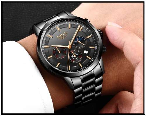 ** CLASSIC -  Relogio Masculion LIGE 9877-*Top Luxury All Steel *6 Hands* Chronograph Watch Men