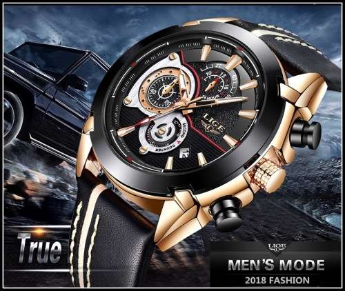 **   Relogio Masculion LIGE 9863 Top Luxury *6 Hands* Chronograph Watch Men*