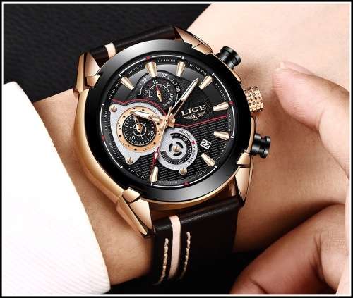 **   Relogio Masculion LIGE 9863 Top Luxury *6 Hands* Chronograph Watch Men*