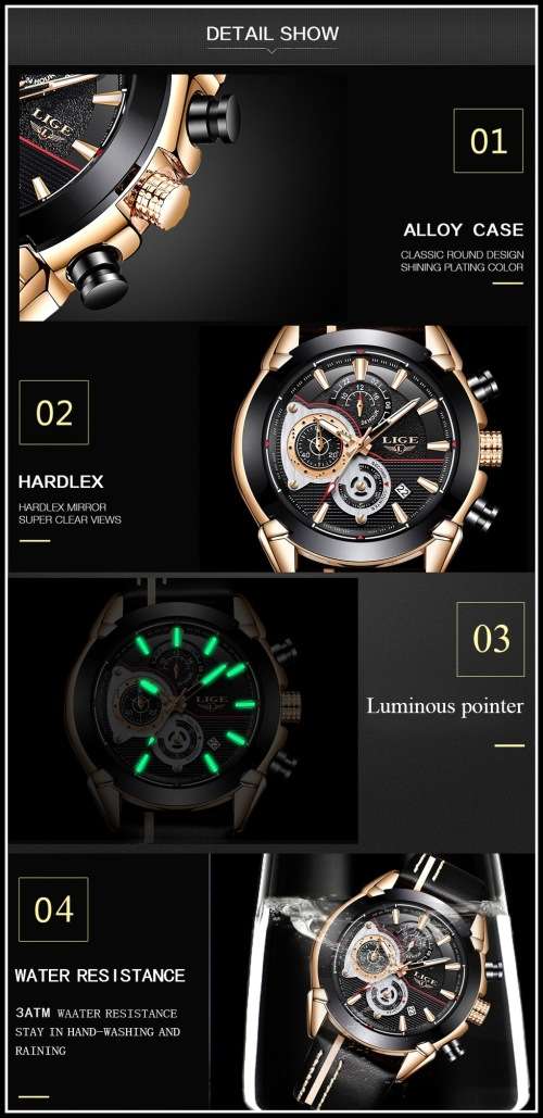 **   Relogio Masculion LIGE 9863 Top Luxury *6 Hands* Chronograph Watch Men*