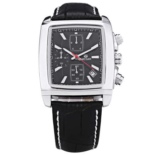 * Megir Brand Top Watch(2028)* Genuine  Leather Men Quartz Wristwatch CHRONOGRAPH*6 Hands*