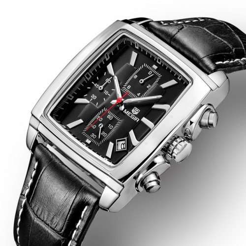 * Megir Brand Top Watch(2028)* Genuine  Leather Men Quartz Wristwatch CHRONOGRAPH*6 Hands*