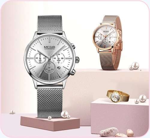 Megir 2011L  - Ladies Lovely Chronograph Watch * 6 HANDS* SILVER