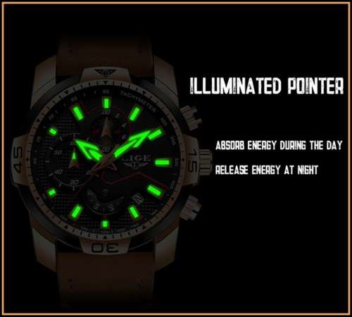 FREE SHIPPING* CLASSIC -* DEEP DISH* LIGE 9924 Top Luxury *6 Hands* Chronograph Watch Men*